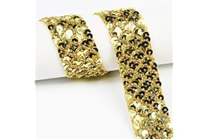 VOOMOLOVE 5 - Yard - Long Golden Sequin Ribbon Trim, Measuring 32mm (1.26 inches) in Width. Ideal for Sewing Projects, DIY Crafts, Costume Making, and Home Decoration(Golden)