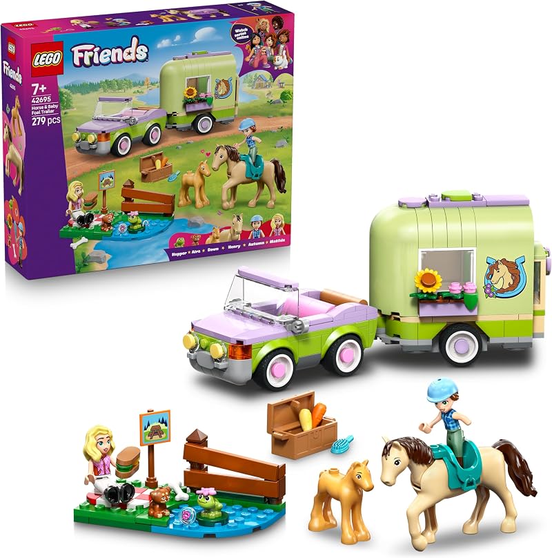 LEGO Friends Horse & Baby Foal Trailer 42695 Playset with 4 Figures
