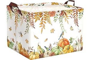 HUUMONSS Fall Thanksgiving Baby Storage Basket Pumpkin Maple Leaf Collapsible Clothes Kids Laundry Hamper Large Boys Girls Gift Toy Box Bin for Nursery Room,Bird,40*30*30 cm