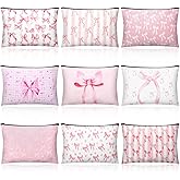 Kacctyen 9 Pcs Pink Bow Makeup Bag for Women Coquette Cosmetic Bag Bulk Preppy Pouch Coquette Gift with Zipper for Birthday Paty Favor Girls Travel Storage Accessories