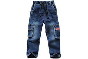 JIAYOU Toddler Kid Boy Elastic Mid Waist Washed Full Length Straight Pants Denim Jeans