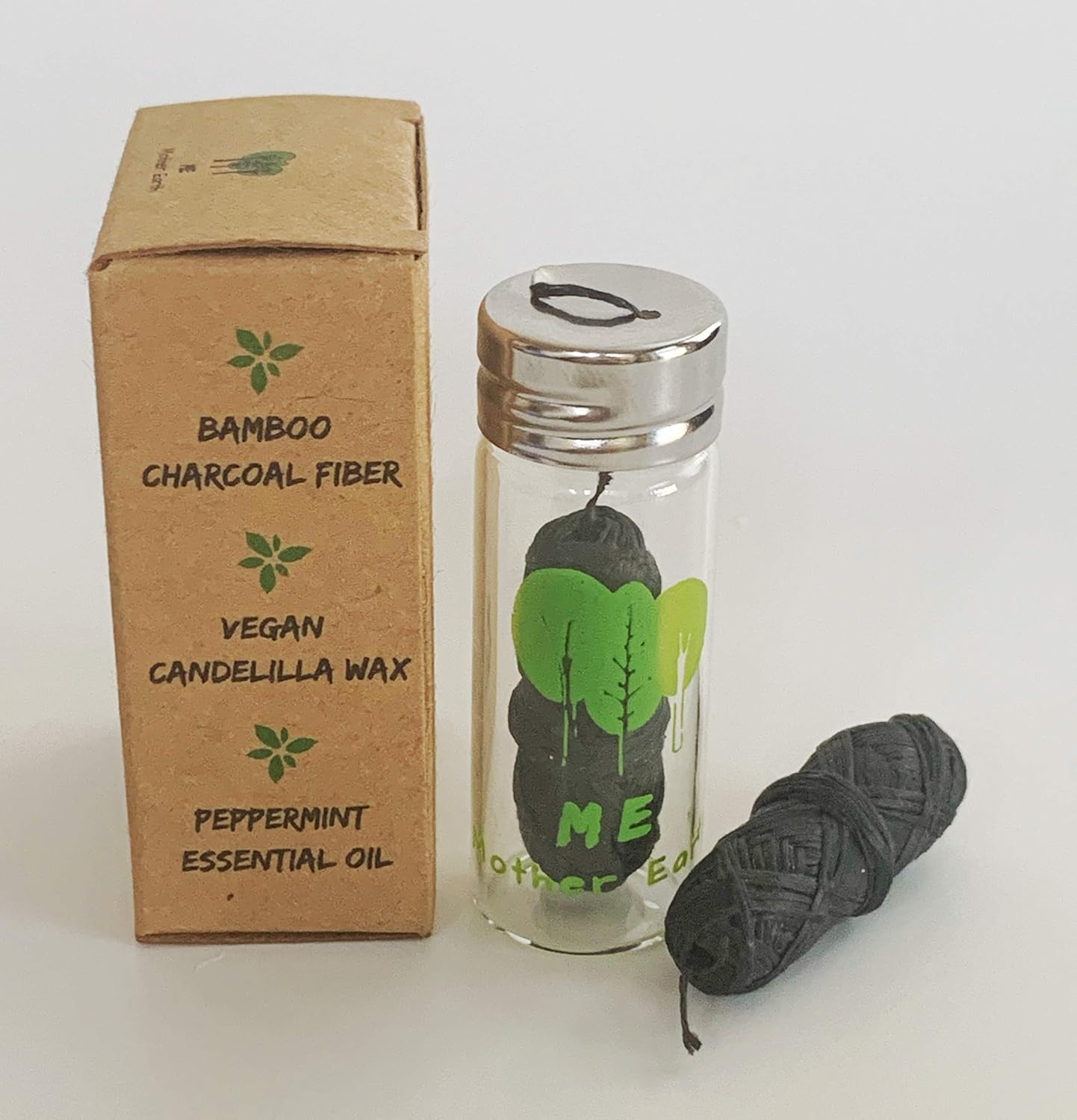 VEGAN Biodegradable Bamboo Charcoal Dental Floss with Refillable Glass Container | Free Refill | Natural Candelilla Wax | 33yds x2 | Peppermint Essential Oil | Eco Friendly Zero Waste Oral Care : Beauty