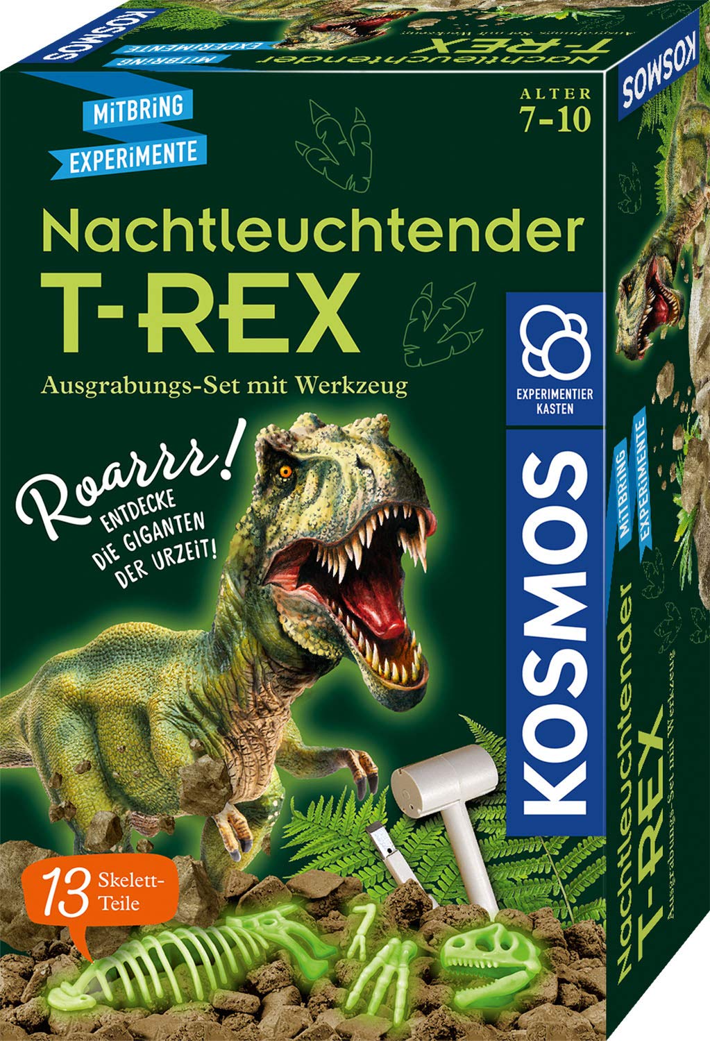 Kosmos 658021 Noctilucent T-REX Experiment Set for Children from 7 Years, Dinosaurs, Fossils, Excavation, Prehistoric Time, Deep Hidden in the Plaster Block, Souvenir, Gift