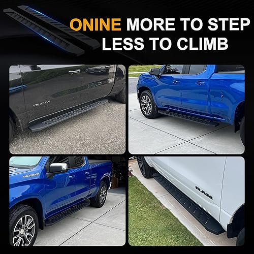 ONINE Clutch Running Boards For 2019-2025 Dodge Ram 1500 Crew Cab | 7" Wide, Texture Black, No-Drill Install