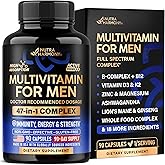 Multivitamin for Men - B-Complex | Whole Foods & Enzymes - Energy, Focus & Brain | Men's Health Complex - 46in1 Mens Multivitamin - Bioavailable & Gentle on Stomach - Made in USA - 90 Capsules, 1/Day