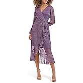 Kensie Womens Balloon Sleeve Tie Waist Midi Dress