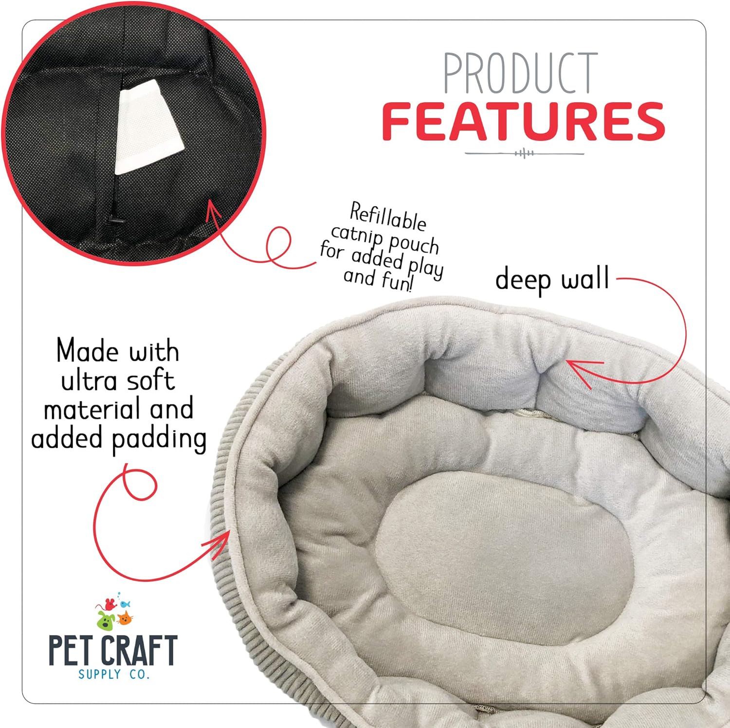 Pet Craft Supply Simple Sleeper Self Warming Cute Calming Cat Bed with Ultra Soft Luxury Plush Including Refillable Catnip Pouch - Perfect for Indoor Cats : Pet Supplies