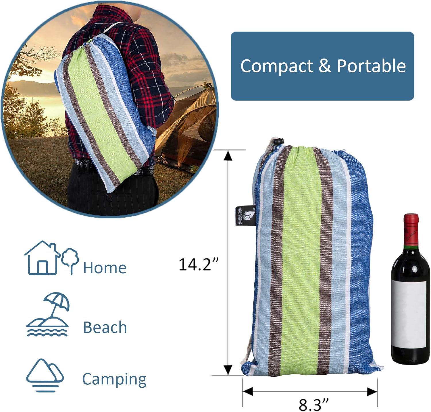 SUNCREAT 12ft Double Brazilian Wide Hammock Cotton Fabric Travel Camping Hammock with 2 Person for Indoor or Outdoor-Oasis : Garden & Outdoor