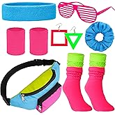 YAROMO 80s Neon Costume Set, 80s 90s Leg Warmers Yoga Headband Wristband Fanny Pack for Women