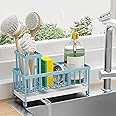 Cisily Blue Sponge Holder for Kitchen Sink, Sink Caddy Organizer with High Brush Holder, Kitchen Countertop Rustproof 304 Stainless Steel, Soap Dispenser Kitchen Organizers and Storage Essentials