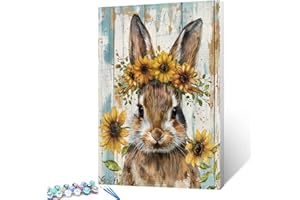 Aihonmin Cute Rabbit Paint by Number for Adults, DIY Oil Painting Kits on Canvas with Brushes and Acrylic Pigment, Abstract Flowers Animal Rustic Style for Home Decor 16x20 inch (Frameless)