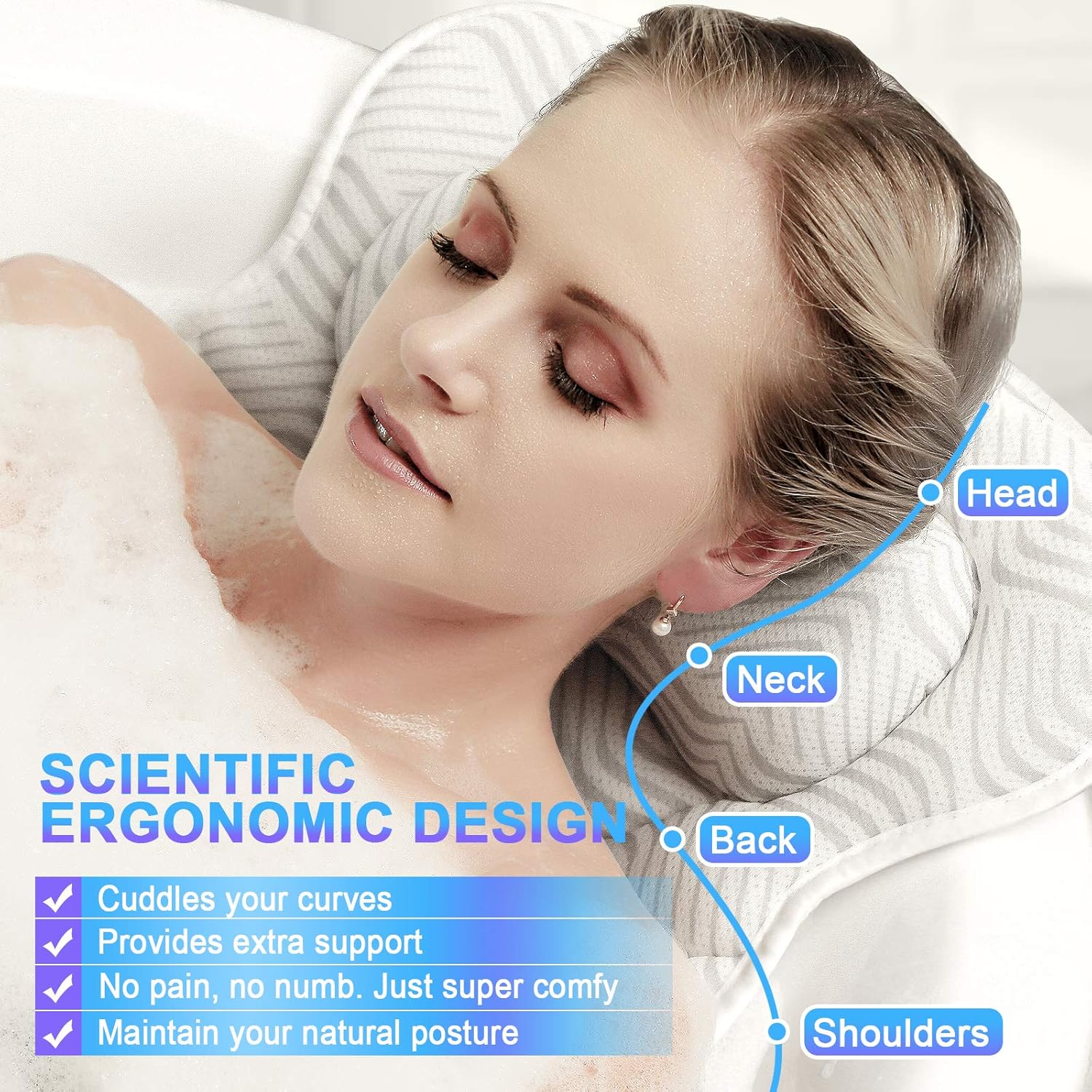 Susisal Bath Pillow for Tub, Bathtub Pillow with Neck Shoulder Back Support, 4D Air Mesh Bath Accessories, 6 Strong Suction Cups- Fits All Bathtub, Hot Tub, Jacuzzi Home Spa for Men Women : Beauty