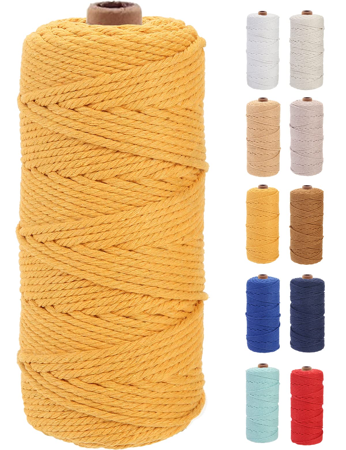 GOHOF Macrame Cord 3mm 100m Premium Cotton Macrame Rope, 4 Strand Twisted Soft Cotton Cord, One of The Most Perfect Materials for Macrame Art, String Without Chemicals — image 1