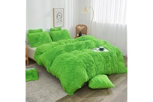 XeGe Plush Faux Fur Duvet Cover Queen Size, Luxury Shaggy Fluffy Lime Green Comforter Cover 1 PC, Soft Furry Fuzzy Velvet Bedding with Zipper Closure for Bedroom (Queen, Lime Green)