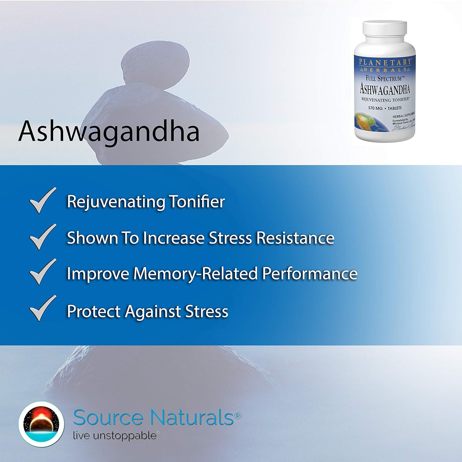 Planetary Herbals Ashwagandha Full Spectrum 570 mg, Rejuvenating Tonifier,120 Tablets: Health & Personal Care