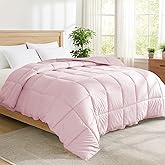 Peace nest Queen Size Goose Feather Fiber and Down Comforter Fluffy Duvet Insert All Season Hotel Luxury Bedding Comforters Soft Medium Warmth 88x88 Inches Pink