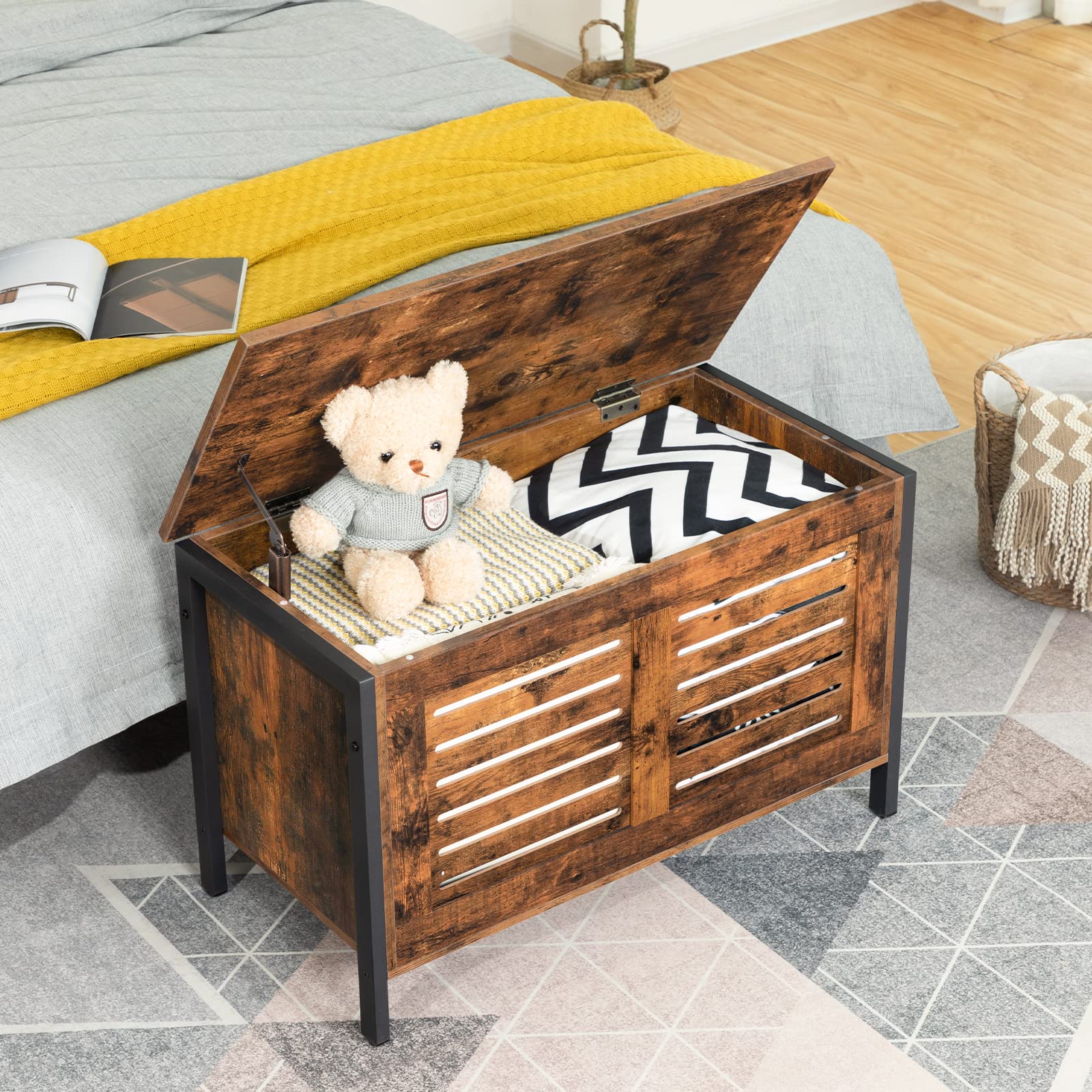 Wood Walnut Toy Storage Toy Storage HOOBRO Storage Bench Retro