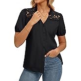 GRACE KARIN Women's 2026 Summer Casual Tops, Dressy Short Sleeve Lace Shirts, V Neck Button Down Work Blouses Outfits Shirt
