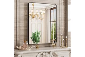 JISOSO Black Bathroom Mirror, 24x32 Inch Thick Rectangle Metal Framed Wall Mirror, Modern Round Corner Bathroom Vanity Mirror for Over Sink, Bedroom, Living Room, Entryway