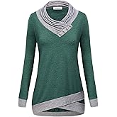 AxByCzD Womens Cowl Neck Long Sleeve Color Block Casual Tunic Tops Sweatshirt