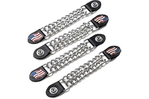 Diamond Plate 4-Piece Vest Extender Set - Chrome Finish Chains, Faux Leather Ends, Nickel Button with USA Flag Medallion - 6.5 Inch