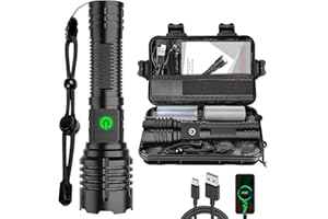 BANRAL Flashlights High Lumens Rechargeable (Battery Included), 100000 Lumens XHP70.2 Super Bright LED Flashlight with Holster, Type-C, 5 Modes, Zoomable, IPX6 Waterproof Flashlights for Emergency Camping
