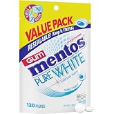 Mentos Pure White Sugar Free Gum with Xylitol, Sweet Mint, 120 Piece Bag | Chewing Gum, Perfect for Long Lasting Fresh Breath at School, Work &amp; Travel
