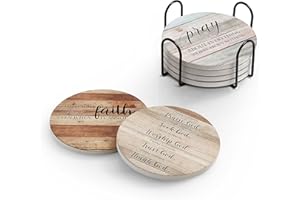 Hoomey Coasters for Drinks with Bible Verses, Set of 6 Absorbent Drinks Coasters with Holder Ceramic Drink Coaster with Cork Backing for Table Protection, Christian Coasters, Christian Gifts