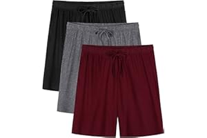 Wenouy 3 Pack Mens Pajama Shorts, Soft Sleep Shorts with Pockets Elastic Waist Drawstring Lounge Dry Fit Sleepwear Bottoms