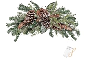 Fuxdre 27 Inch Christmas Swag for Front Door, Xmas Christmas Mailbox Swag Decoration with Pinecone and Fern, Artificial Decorative Swag with Light Hanging Holiday Decor for Indoor Outdoor Window Wall