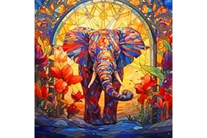 Lophomie Elephant Diamonds Paintings Art Kit, Diamond Painting Kits for Adults Full Drill Stained Glass 5D Diamond Painting for Home Office Wall Decor 14x14 Inch