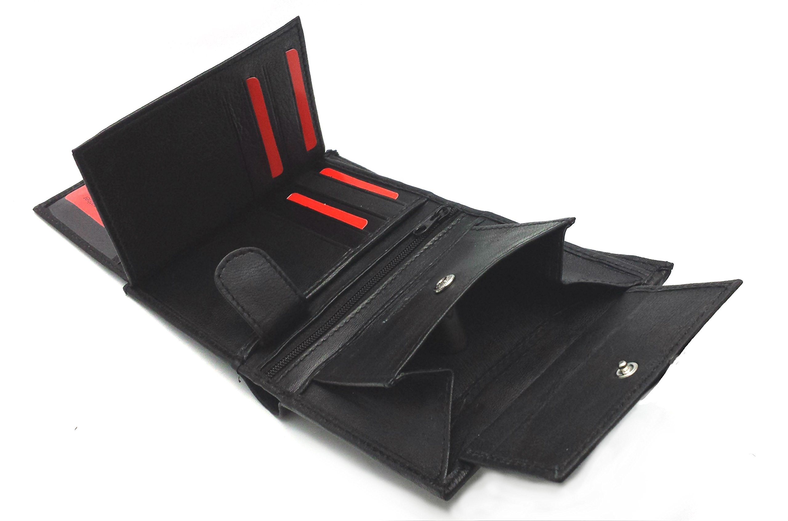 ODS:UK Luxury Soft Leather Trifold Wallet with Credit Card Slots, ID Window and Coin Pocket Medium Black