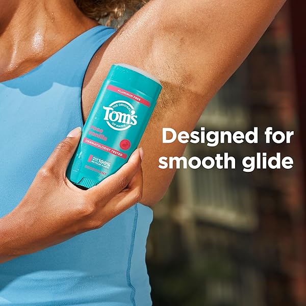 TOM’S OF MAINE ROSE VANILLA ALUMINUM FREE NATURAL DEODORANT FOR WOMEN & MEN | GOES ON CLEAR | ODOR & WETNESS PROTECTION | NATURALLY DERIVED AND MOISTURE-LOCKING INGREDIENTS | 3.25 OZ