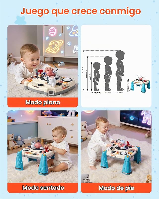 Mesa de Aprendizaje para Niños Más de 6 Meses, Mesa de Actividades de Aprendizaje con Temática Espacial, Proyector de Estrellas con Luz Suave y Más de 60 Fuentes de Sonido, Pilas No Incluidas