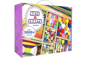 VLUSSO 3000Pcs DIY Arts and Crafts Supplies Kit for Kids - Kids Craft Kits Art Supplies Material Set with Pipe Cleaner All in 1 Crafts for Kids Activity Gifts Toys for Girls Boys Age 4-6, 6-8, 8-12 years