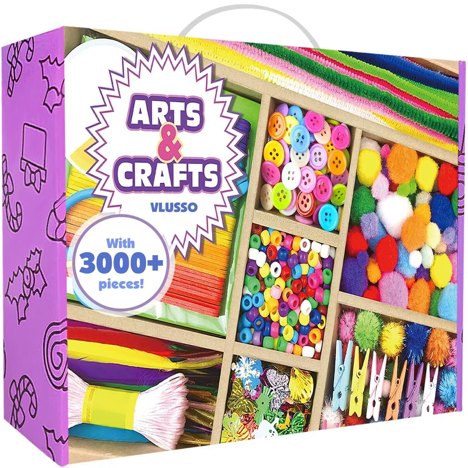 VLUSSO 3000Pcs DIY Arts and Crafts Supplies Kit for Kids - Craft Kits Art Supplies Material Set with Pipe Cleaner All in 1 Crafts for Kids Activity Gifts Toys for Girls Boys Age 4-6, 6-8, 8-12 Years