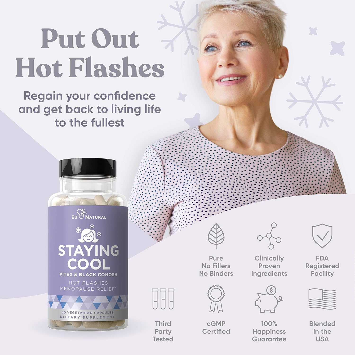 Staying Cool Hot Flashes & Menopause Natural Relief – Hormonal Weight Support, Night Sweats, Disturbed Sleep, Mood Swings – Vitex Chaste Tree & Black Cohosh Pills – 60 Vegetarian Soft Capsules: Health & Personal Care