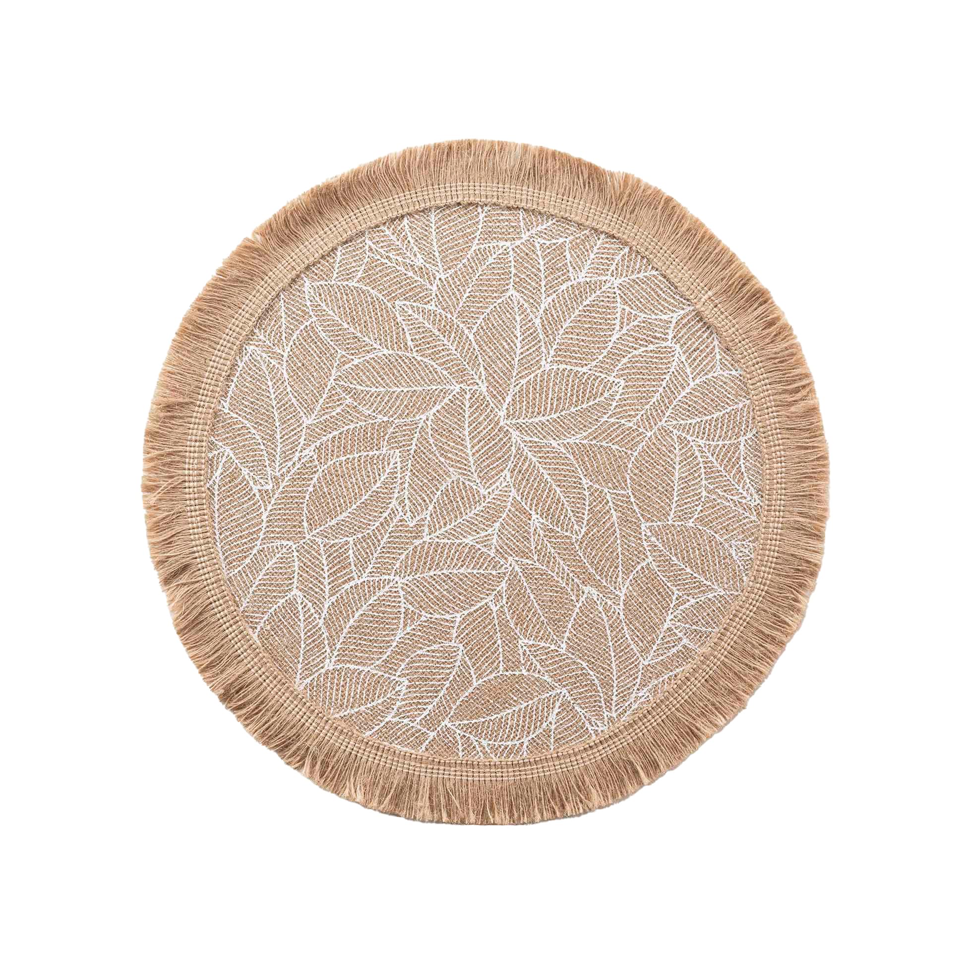 douceur d'intérieur, Placemat (Diameter 38 cm) Colombia, Printed Jute and Fringes