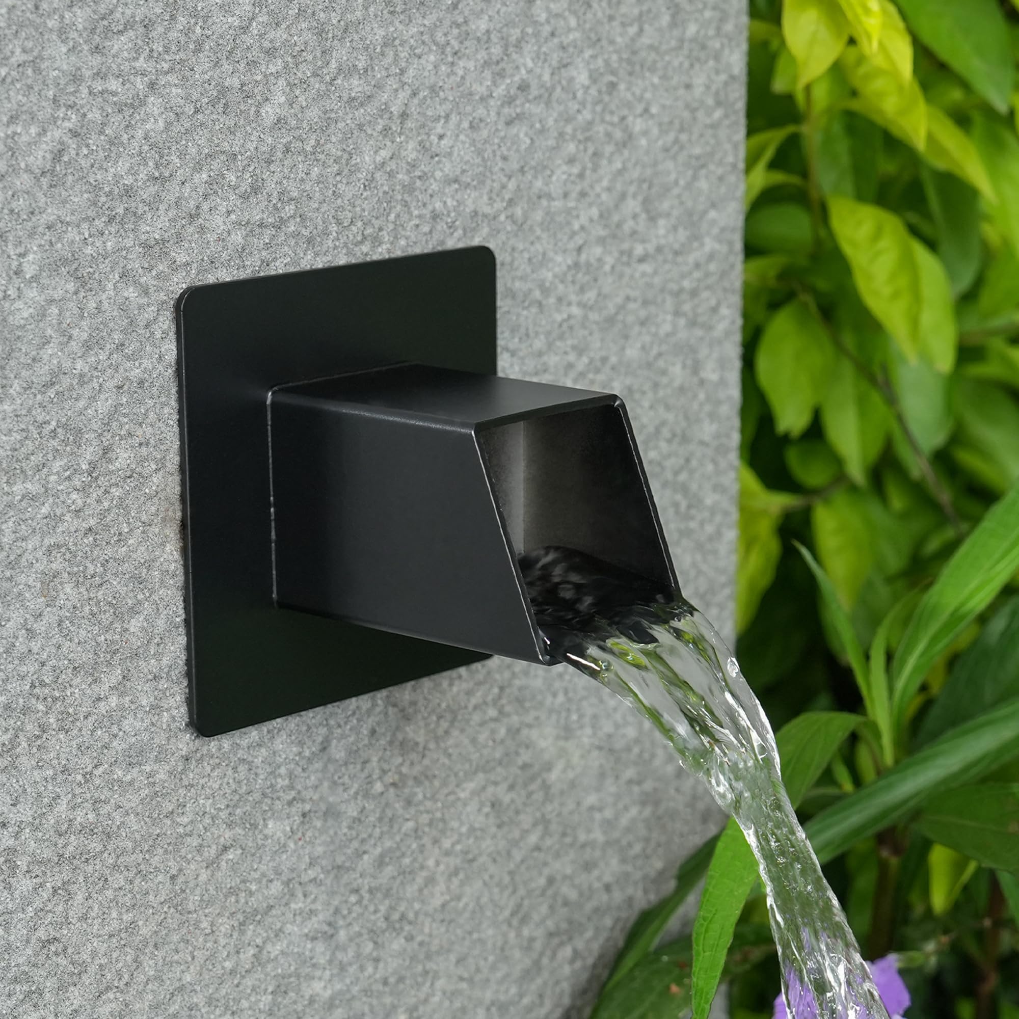 Photo 1 of Aquadock 2 Inch 316 Stainless Steel Square Water Fountain Spout with Integrated Spray Baffle, Waterfall Spillway Scupper for Outdoor Decors, Pools, Ponds, Water Walls (Black)