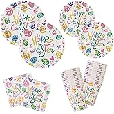 Arosche 24-Disposable Paper Plates and Napkins, Cups Tableware Happy Easter Eggs Bunny Party Supplies Decorations for Easter Party Supplies Table Decor