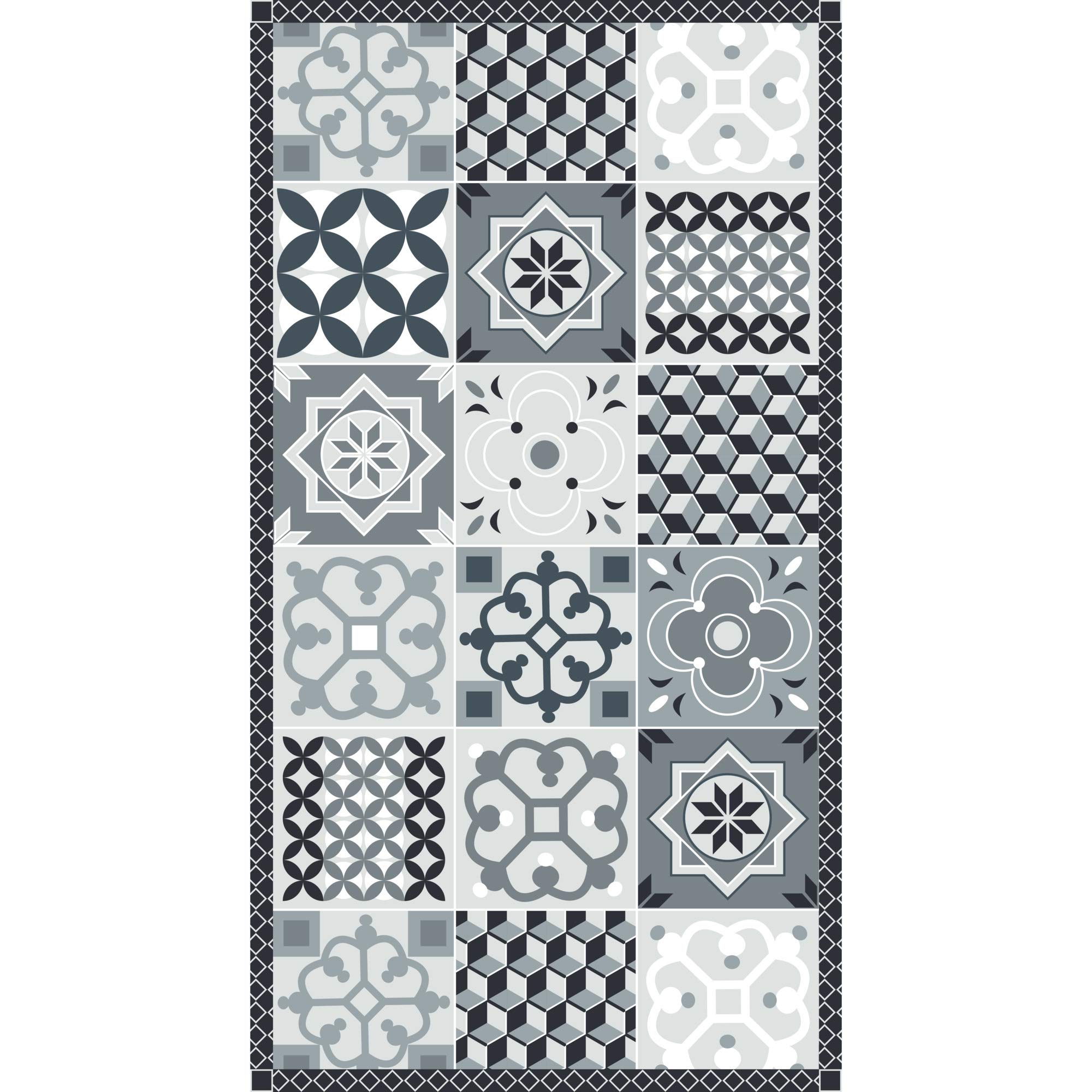 Venilia Venisol 54387 Non-Slip Rug Tile Look Grey PVC Soft Foam Rug Kitchen Mat Floor Mat Vinyl Carpet Kitchen Runner Floor Protection 65 x 120 cm