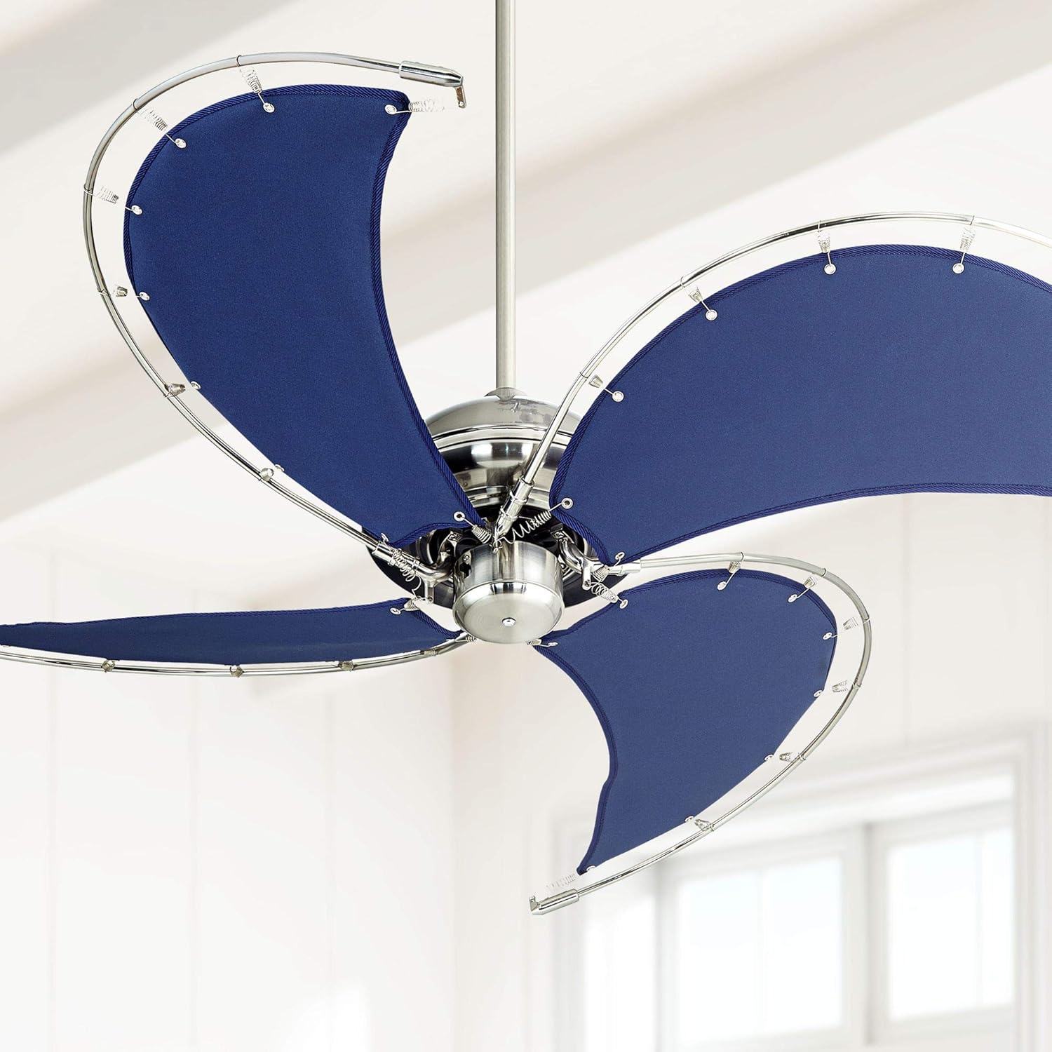 52" Aerial Brushed Nickel Blue Canvas Blade Ceiling Fan