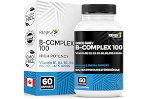 RENEW ACTIVES Vitamin B Complex 100 – Daily B1, B2, B3, B5, B6 & B12 600MCG per Serving for Energy, Red Blood Cell Formation,