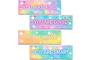 ISOVF 4 Pieces Tie Dye Decor Kids Room Wall Decor Wooden Sign - Motivational Wall Art For Kids Room Nursery Playroom Classroom - You Are Loved Brave Kind Smart(Sign-04)
