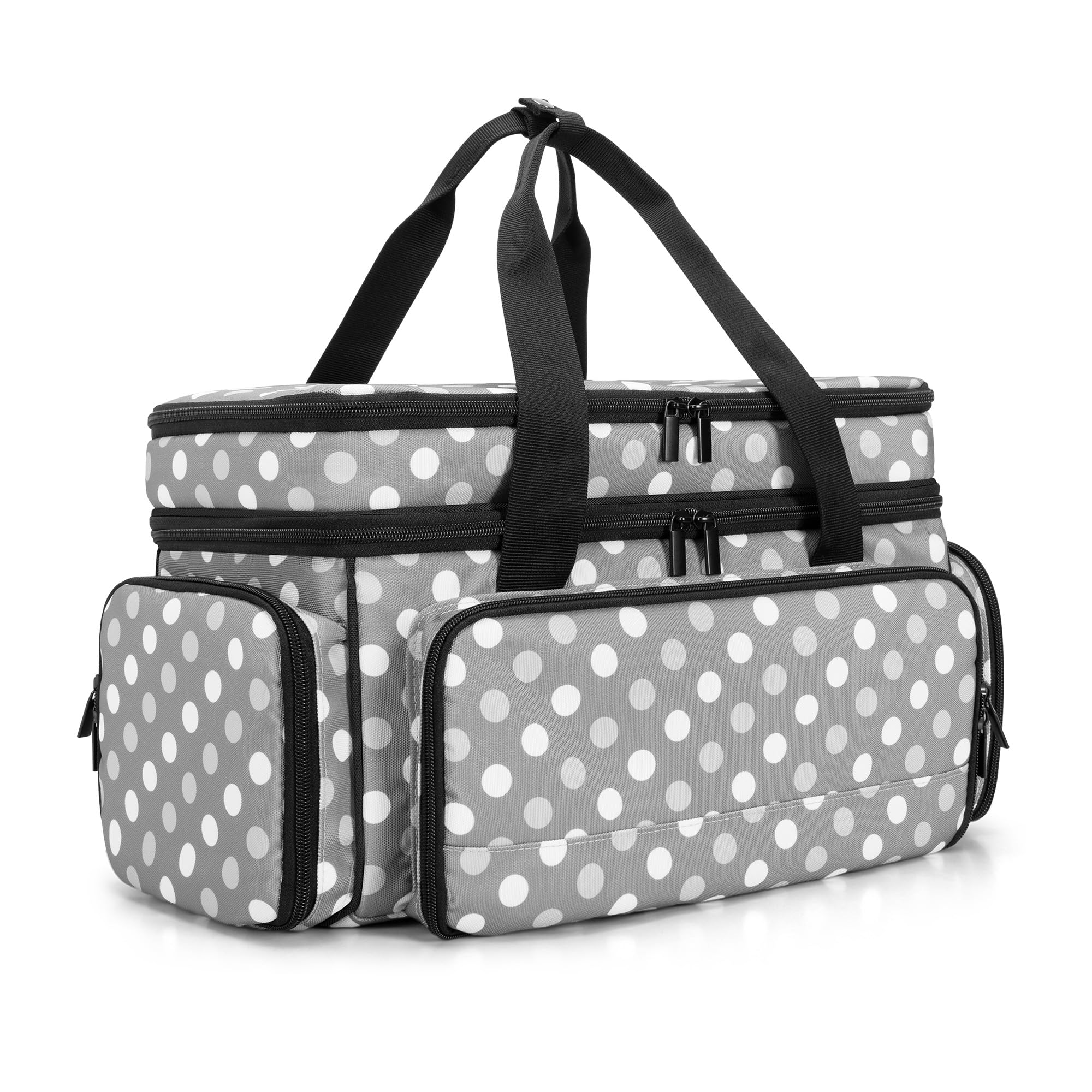 Luxja Large 2 Layers Sewing Organiser Bag with 5 Detachable Dividers, Sewing Storage Bag for Sewing Supplies, Polka Dots