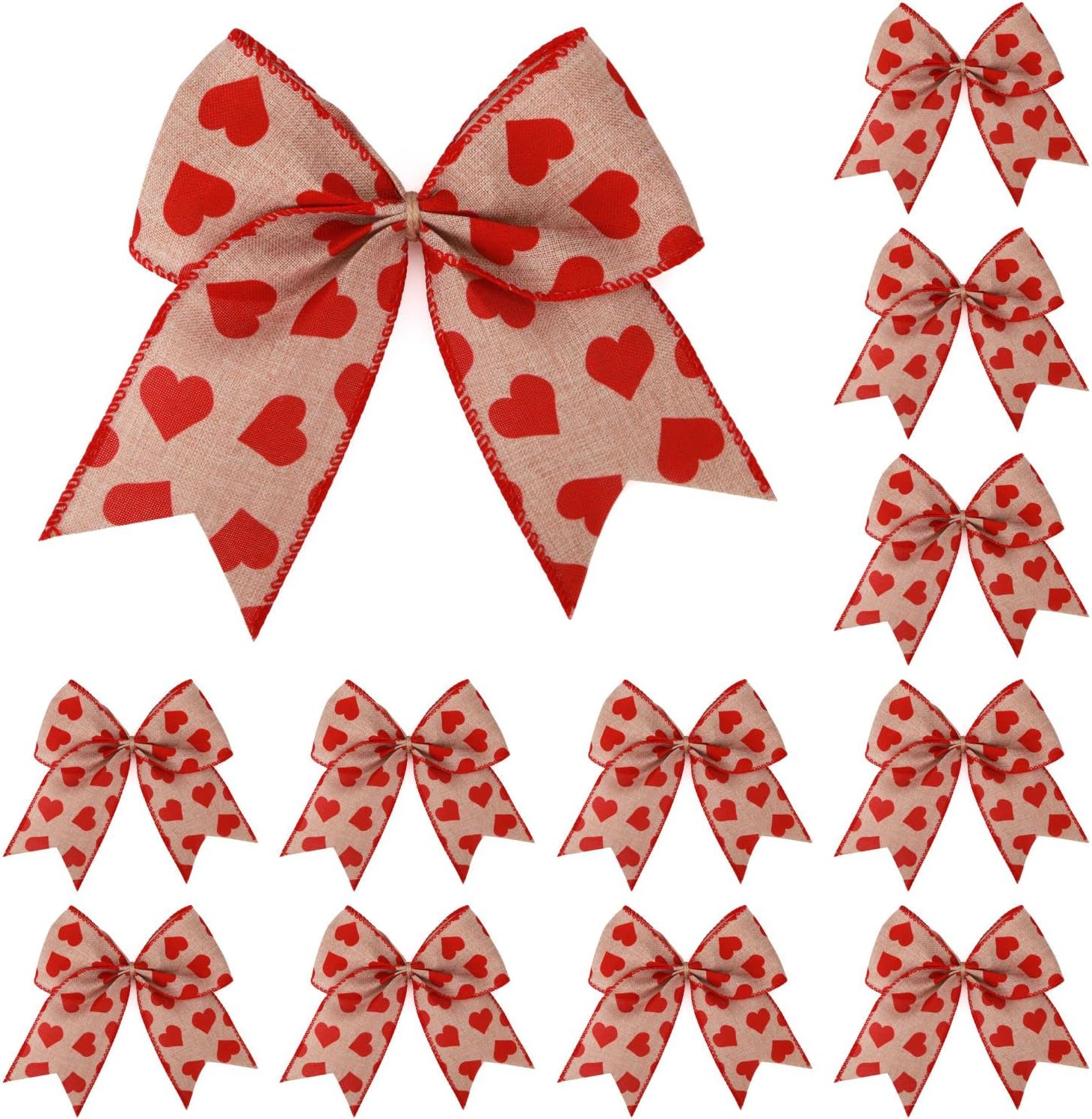 Bows & Ribbons - Meseey 12 Pcs 6 Inch Red Heart Printed Burlap Bows Decoration Bow for Valentine's Day Gift Wrapping Party Holiday Basket Ornaments(Valentine)
