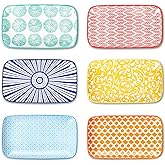 Selamica Rectangular Salad Plates, 7.1 Inch Dessert Plates Ceramic, Small Plates for Appetizer, Snack, Sushi, Fruit, Set of 6, Assorted Colors