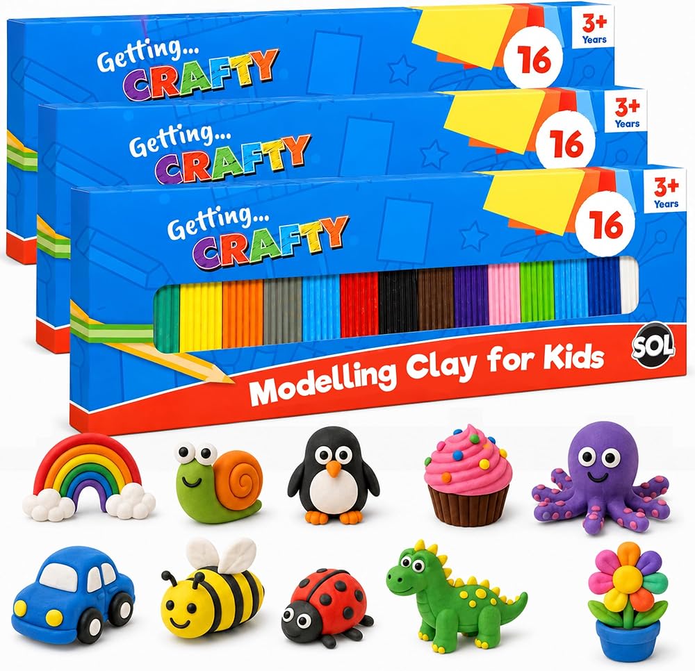 SOL 3 Pack Modelling Clay for Kids 16 Colours Non Hardening Soft Clay