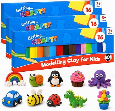 SOL 3 Pack Modelling Clay for Kids 16 Colours Non Hardening Soft Clay