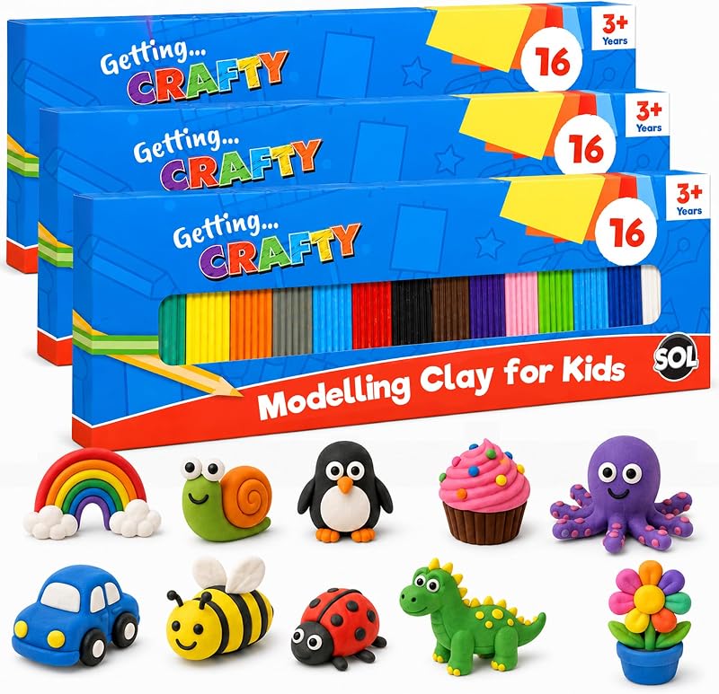 SOL 3 Pack Modelling Clay for Kids 16 Colours Non Hardening Soft Clay